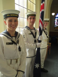 Cadets of the TS Bendigo waiting for the service to begin