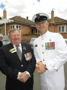 John O'Shea, Secretary of the Ex-Navalmen's Club, with Chief Petty Officer, Shaun Logan.